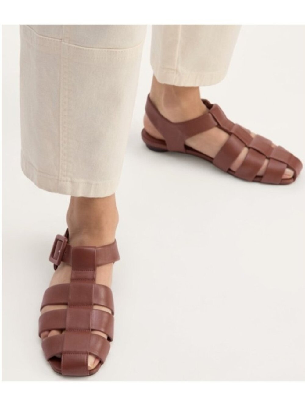 Everlane The Day Fisherman Sandals Women's US 5 Brown Leather Buckle Flat Cage